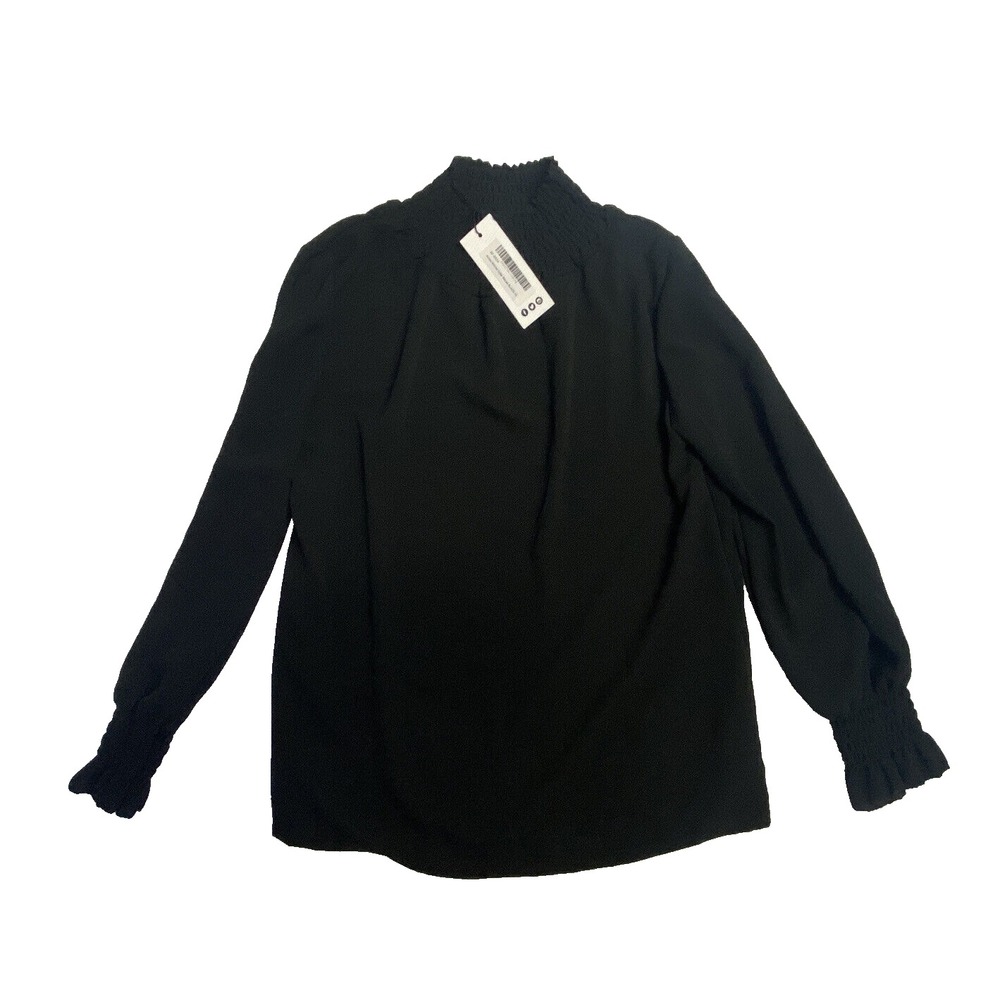Boohoo Aimee Shirred Collar Blouse Black Size 10 NWT Women's Long Sleeve Top